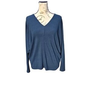 Jolie Women Teal Blue V-Neck Dolman Long Sleeve Oversized Knit Top Size Small